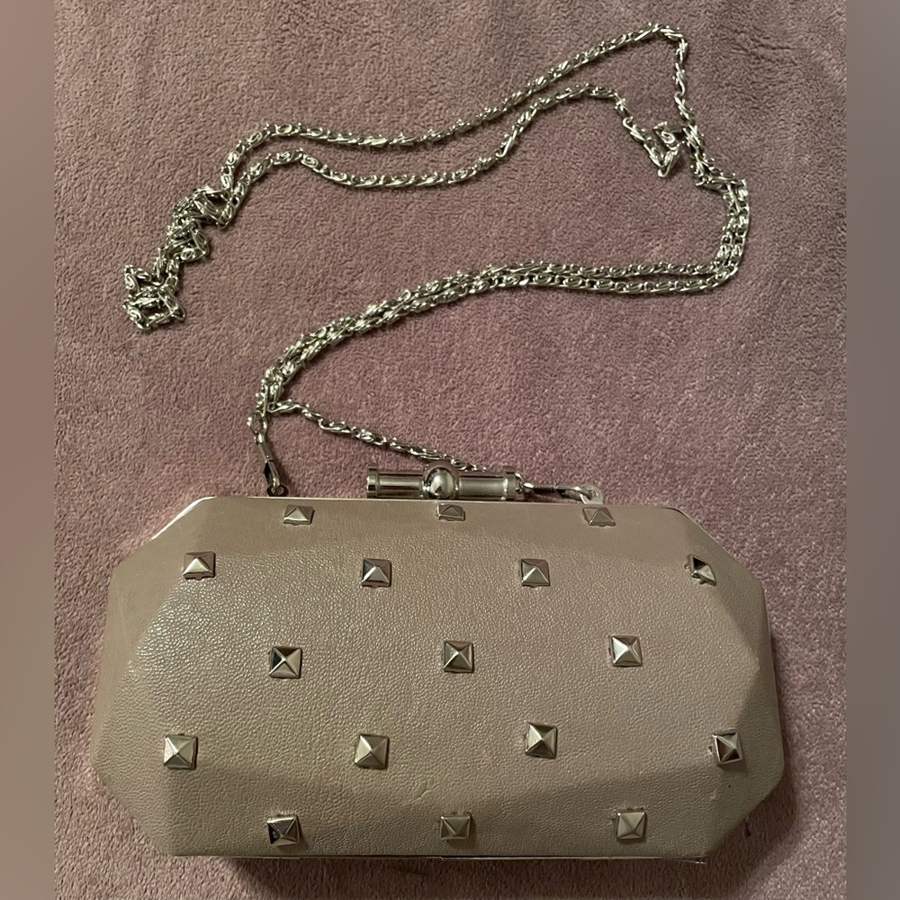Studded Taupe Clutch with Chain Strap *See Description*
